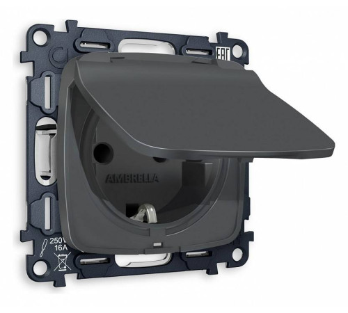 Розетка влагозащищенная с заземлением и со шторкой, без рамки с крышкой Ambrella Volt Quant MO908010