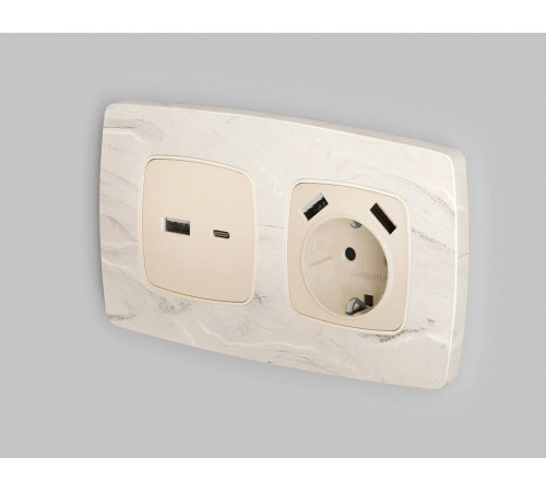 Накладка для розетки с заземлением и со шторками и 2хUSB type A Ambrella Volt Quant OP3090