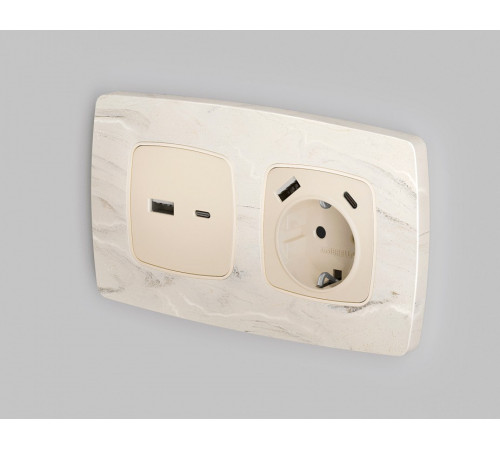 Накладка для розетки с заземлением и со шторками и 2хUSB type A и C Ambrella Volt Quant OP3300