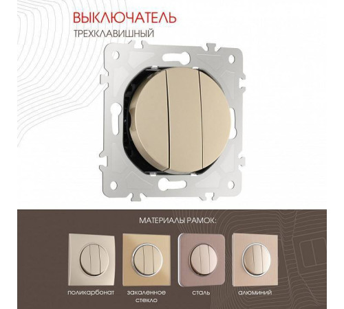 Выключатель трехклавишный без рамки Arte Milano 202 202.30-3.shampan