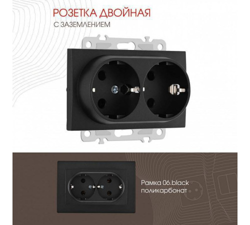 Розетка двойная с заземлением, без рамки Arte Milano am-206 206.40-2.black