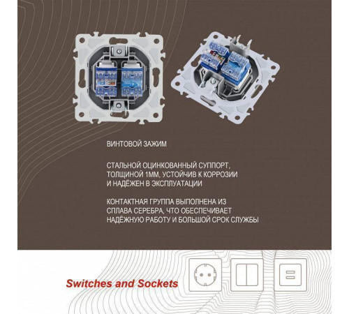 Розетка двойная RJ-11 и Ethernet RJ-45, без рамки Arte Milano am-206 206.44-1.silver