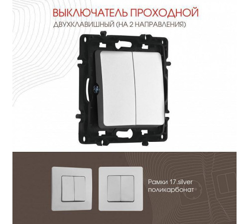 Выключатель проходной двухклавишный без рамки Arte Milano 217 217.32-2.silver