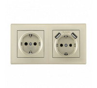 Розетка с заземлением и со шторкой и 2хUSB Arte Milano SET06-2 SET06-2-47-1-40-1 shampan