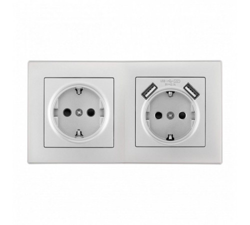 Розетка с заземлением и со шторкой и 2хUSB Arte Milano SET06-2 SET06-2-47-1-40-1 silver