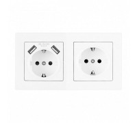 Розетка с заземлением и со шторкой и 2хUSB Arte Milano SET06-2 SET06-2-47-1-40-1 white
