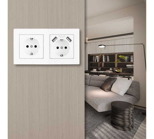 Розетка с заземлением и со шторкой и 2хUSB Arte Milano SET06-2 SET06-2-47-1-40-1 white