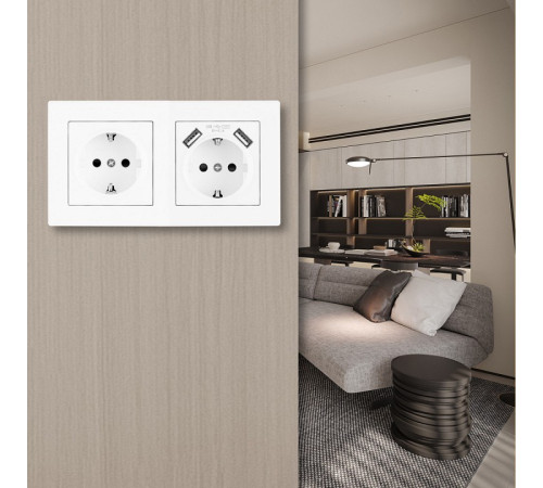 Розетка с заземлением и со шторкой и 2хUSB Arte Milano SET06-2 SET06-2-47-1-40-1 white