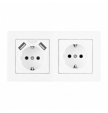 Розетка с заземлением и со шторкой и 2хUSB Arte Milano SET06-2 SET06-2-47-1-40-1 white