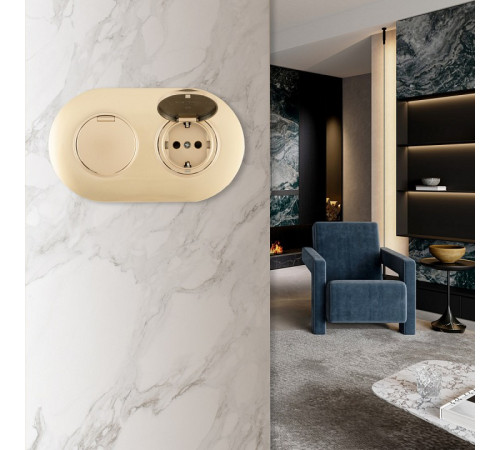 Розетка с заземлением и шторкой, с крышкой Arte Milano SET08-2 SET08-2-41-1x2 shampan