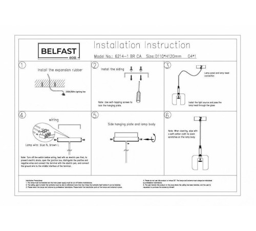 Подвесной светильник Belfast Pansy 6214-1 BR CA