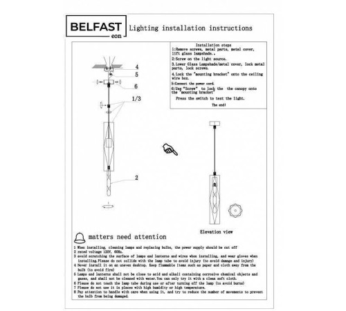 Подвесной светильник Belfast Howard D3312-1 GL CL