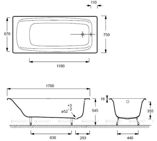 Ванна чугунная Jacob Delafon Diapason 170x75 см без отверстий для ручек E2937-00