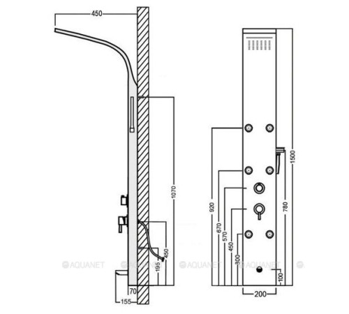Душевая панель Aquanet Galaxy Black с изливом и верхним душем AP40-05