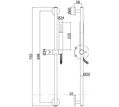 Душевой гарнитур Paffoni Life Metal 755 мм со шлангом 1500 мм и лейкой черный матовый ZSAL135NO