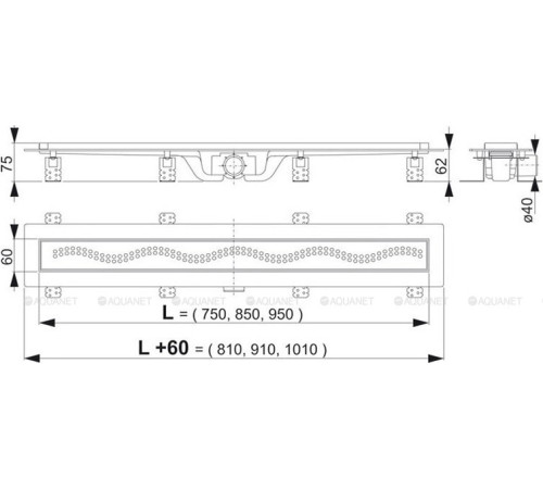 Водоотводящий желоб AlcaPlast Simple с порогами 750 мм APZ8-750M