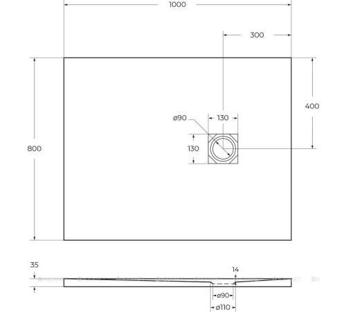 Душевой поддон BelBagno Uno 100x80 см из искусственного мрамора с сифоном TRAY-MR-UNO-AH-100/80-35-W-CR