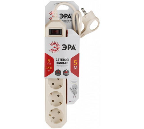 Удлинитель с выключателем Эра USF-5es-5m-I