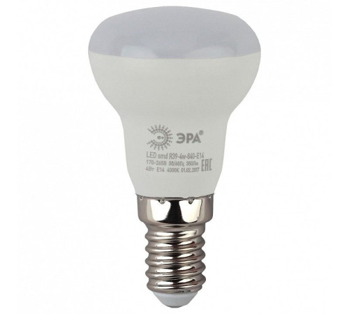 Лампа светодиодная ЭРА Стандарт E14 4 Вт 4000 К LED-R39-4W-840-E14