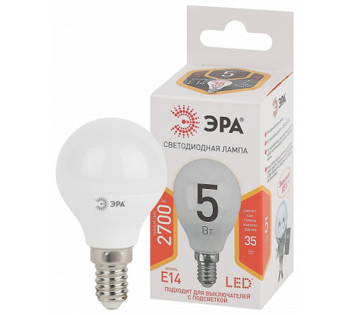 Лампа светодиодная Эра Стандарт LED P45-5W-827-E14