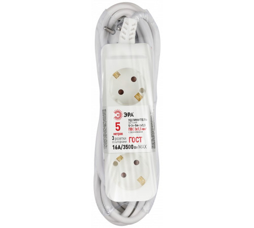 Удлинитель ЭРА U-3e 3 розетки с заземлением 5 м 3х1.5 мм² U-3e-5m-3x1,5