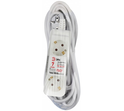 Удлинитель ЭРА U-3e 3 розетки с заземлением 7 м 3х1.5 мм² U-3e-7m-3x1,5