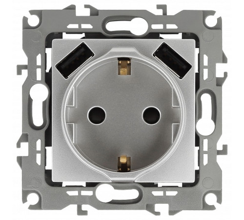 Розетка с заземлением и со шторкой и 2хUSB, без рамки Эра Эра 12 12-4109-03