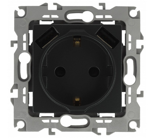 Розетка с заземлением и со шторкой и 2хUSB, без рамки Эра Эра 12 12-4109-05