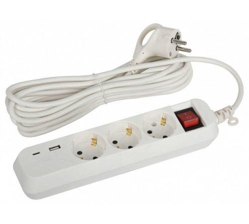 Удлинитель с выключателем ЭРА UB-3es-5m-USB 3 розетки 5 м 2xUSB UB-3es-5m-USB