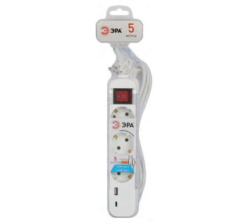 Удлинитель с выключателем ЭРА UB-3es-5m-USB 3 розетки 5 м 2xUSB UB-3es-5m-USB