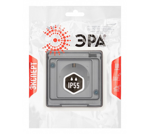 Розетка с заземлением с крышкой Эра Эра Эксперт 11-2521-01