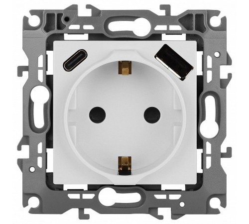 Розетка с заземлением и со шторкой и 2хUSB, без рамки Эра Эра 12 12-4108-01