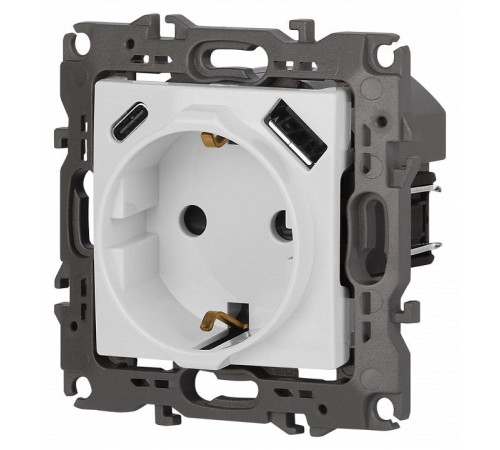 Розетка с заземлением и со шторкой и 2хUSB, без рамки Эра Эра 12 12-4108-01
