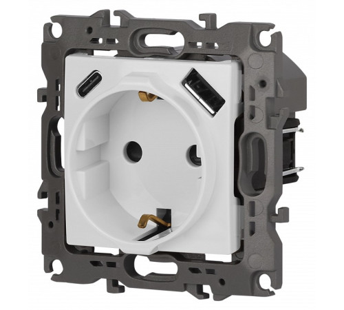 Розетка с заземлением и со шторкой и 2хUSB, без рамки Эра Эра 12 12-4108-01