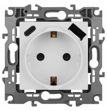 Розетка с заземлением и со шторкой и 2хUSB, без рамки Эра Эра 12 12-4108-01