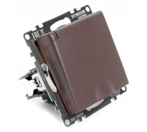 Розетка с заземлением и с шторками, без рамки с крышкой Stekker Катрин 49029