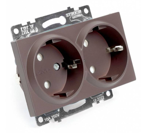 Розетка двойная с заземлением и с шторками, без рамки Stekker Катрин 49030