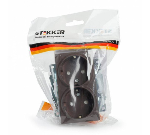 Розетка двойная с заземлением и с шторками, без рамки Stekker Катрин 49030