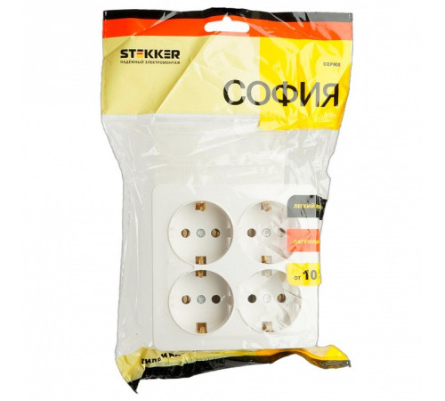 Розетка четверная с заземлением Stekker София 49310