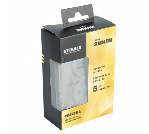 Розетка двойная без заземления и со шторкой, без рамки Stekker RST10-5116-09 49929