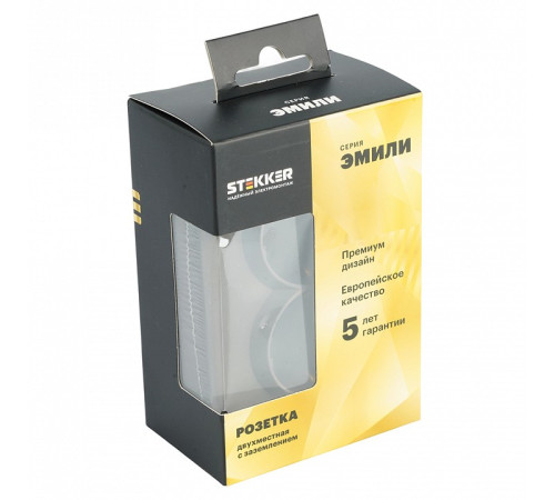 Розетка двойная с заземлением и со шторкой, без рамки Stekker RST16-5114-09 49934