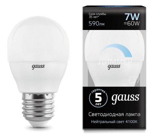 Лампа светодиодная Gauss Globe-dim E27 7 Вт 4100 K 105102207-D