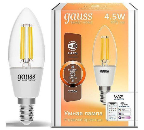 Лампа светодиодная с управлением через Wi-Fi Gauss Smart Home E14 4.5Вт 2700K 1230112