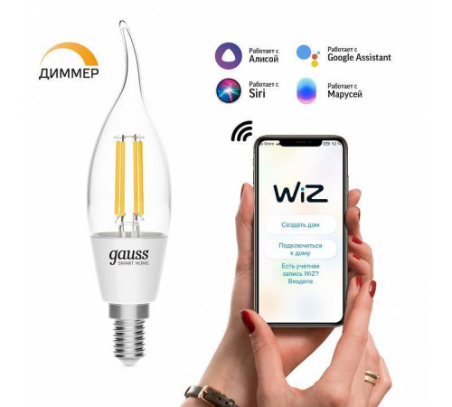 Лампа светодиодная с управлением через Wi-Fi Gauss Smart Home E14 4.5Вт 2700K 1260112