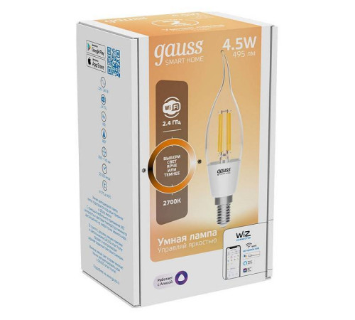 Лампа светодиодная с управлением через Wi-Fi Gauss Smart Home E14 4.5Вт 2700K 1260112