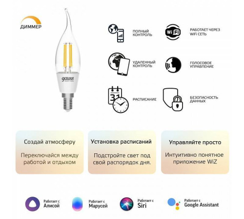 Лампа светодиодная с управлением через Wi-Fi Gauss Smart Home E14 4.5Вт 2700K 1260112
