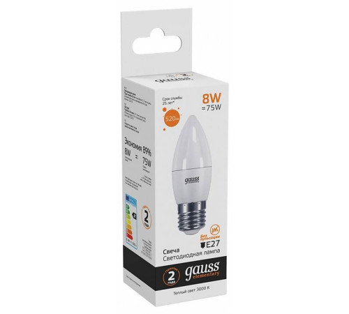 Лампа светодиодная Gauss LED Elementary Candle E27 8Вт 3000K 33218
