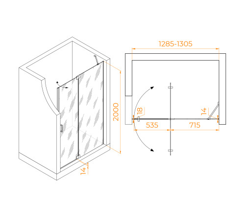 Душевая дверь RGW Hotel HO-014B 1300 мм черный 350601413-24