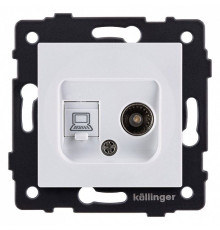 ТВ-розетка и розетка Ethernet RJ-45 без рамки Kollinger  REA-012WH