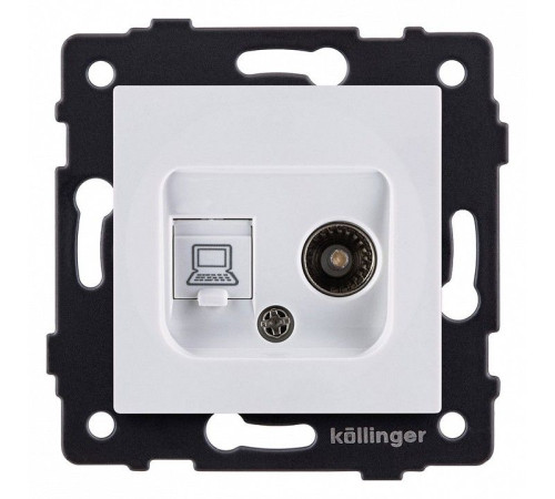 ТВ-розетка и розетка Ethernet RJ-45 без рамки Kollinger REA-012WH